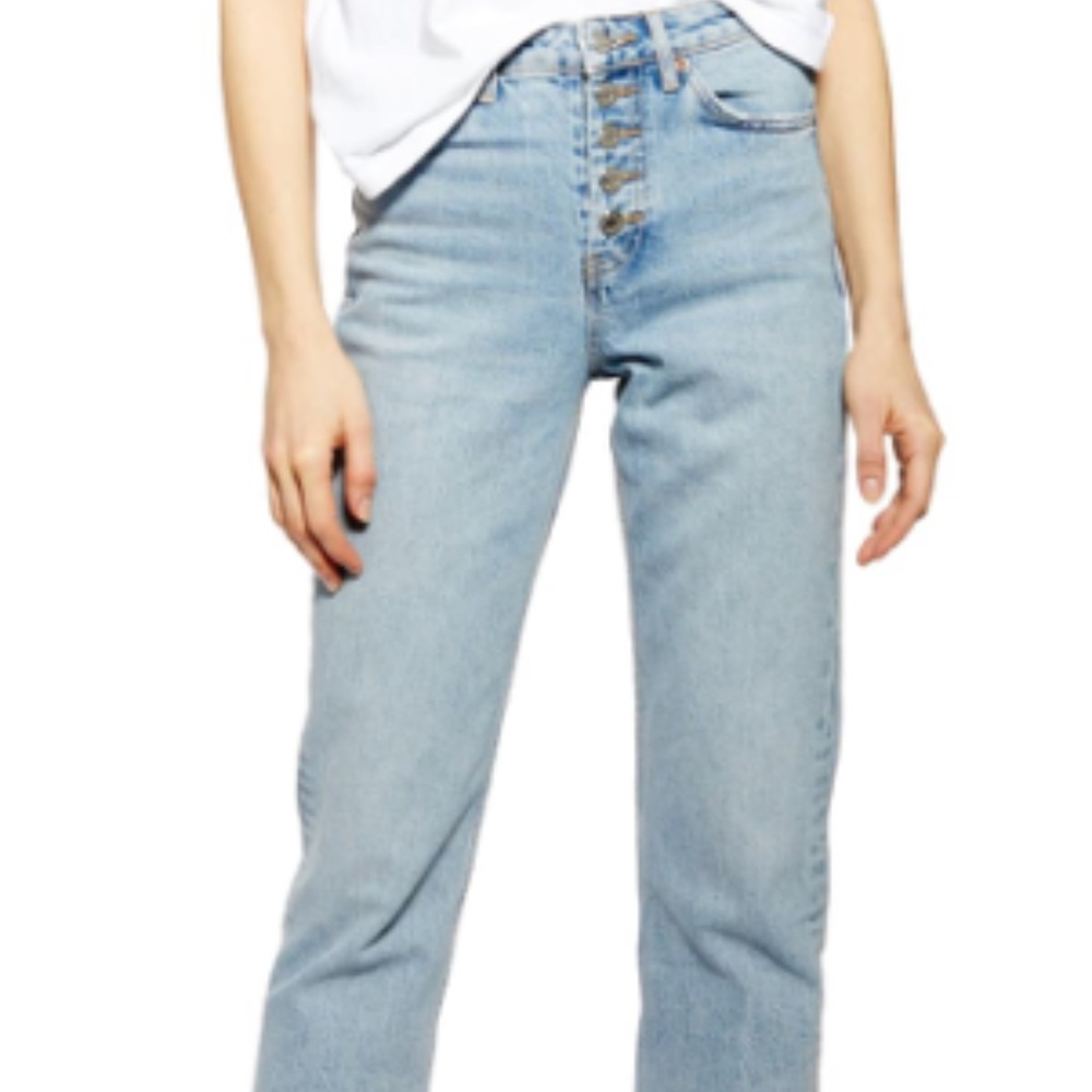 Topshop W's High Waist Button Fly Straight Leg